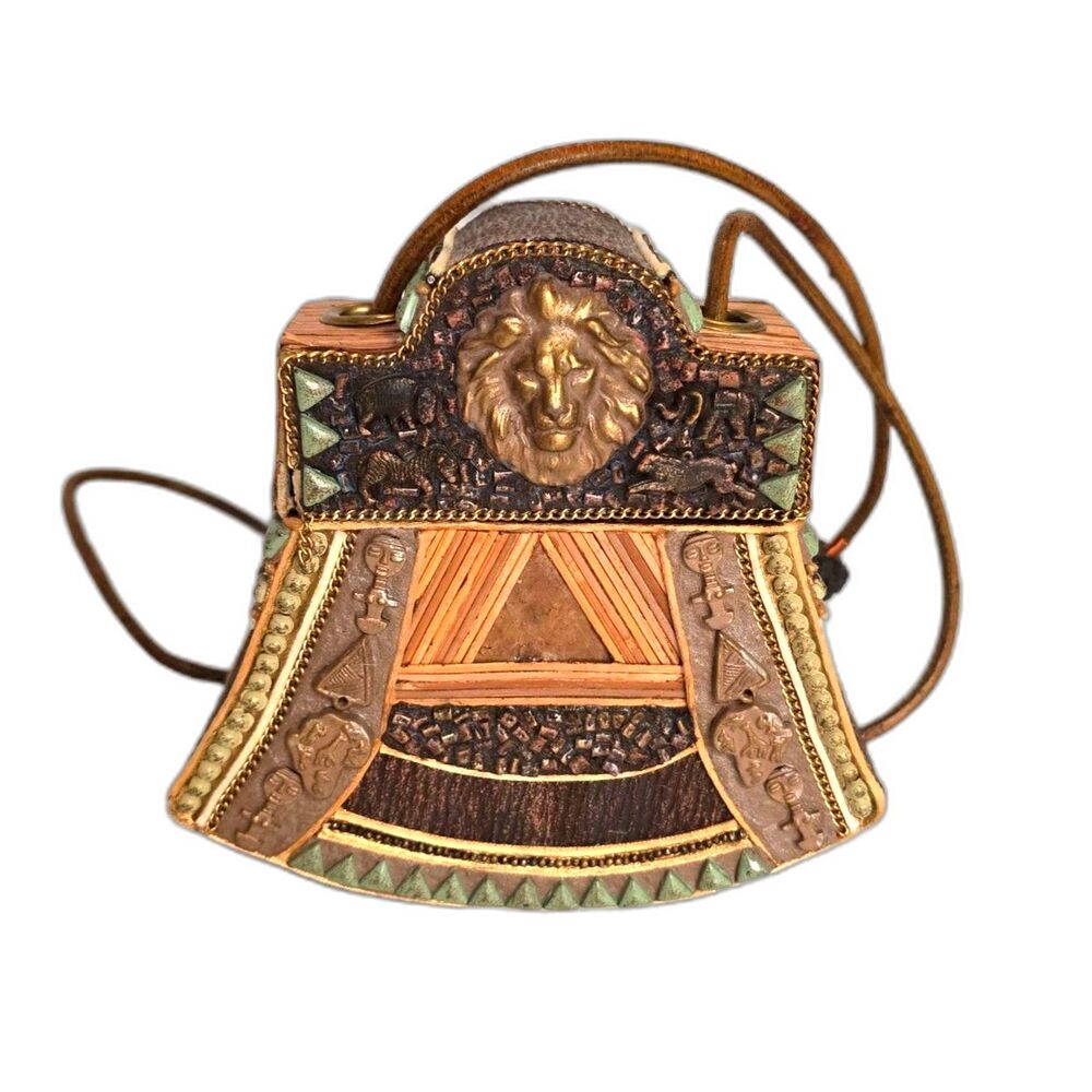 MARY FRANCES Egyptian Lion Head Beaded Novelty Handbag Ornate Box Purse